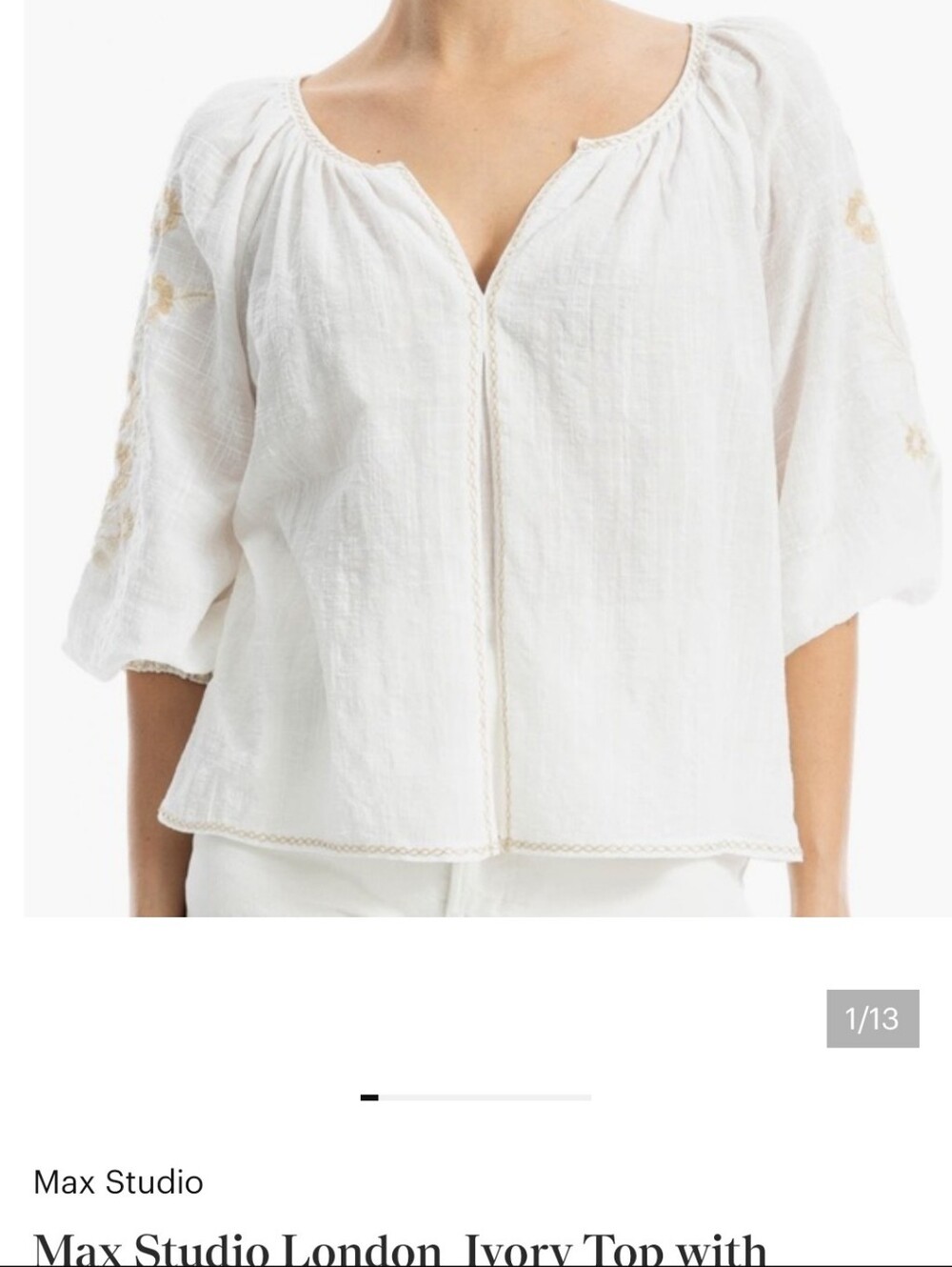Max Studio Floral Embroidered Blouse in White Size XL